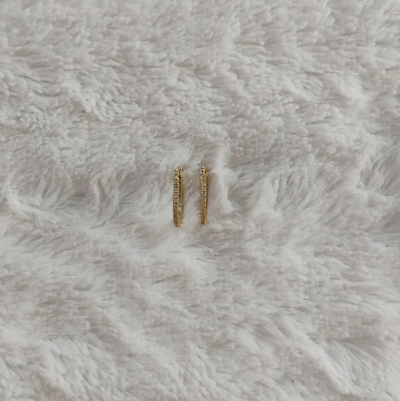 Gold Tone Inside Out Rhinestone Hoop Earrings - Picture 2 of 4